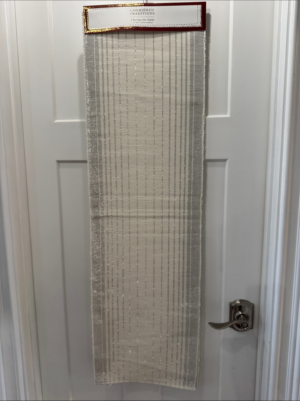 NWT Cherished Traditions Silver Treaded Table Runner 13” x 87”